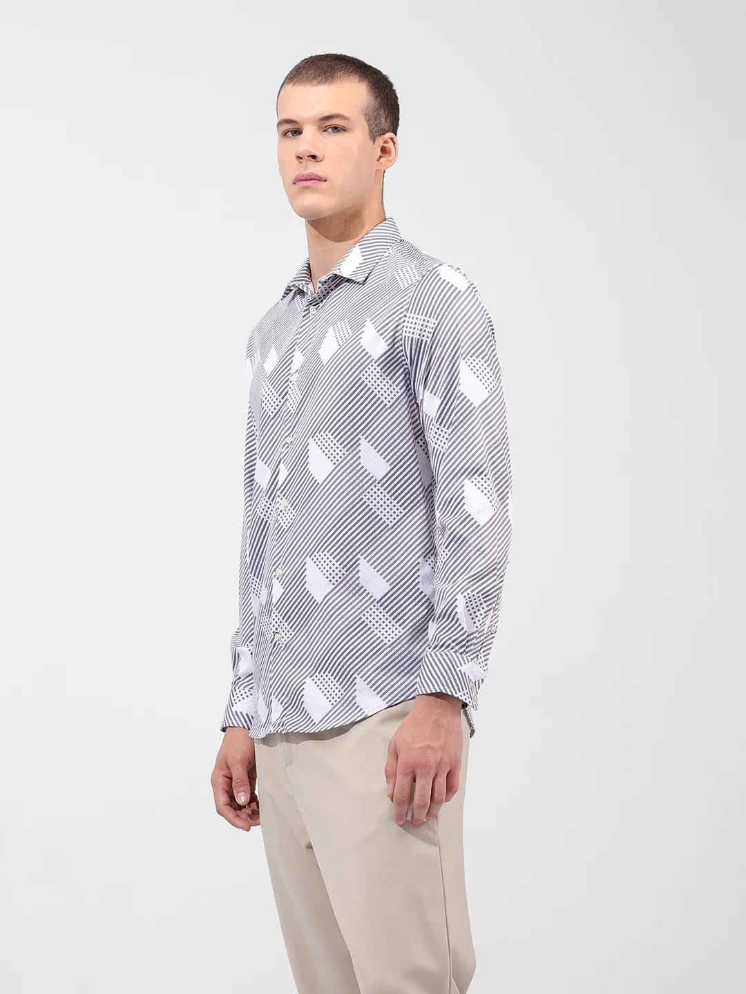 Men's Grey Slim Fit Printed Party Wear Shirt - Image 2