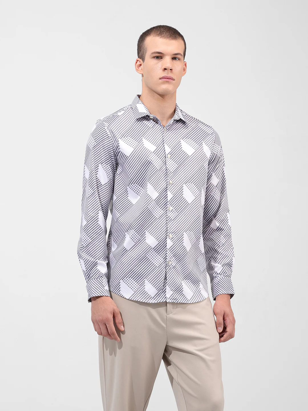 Men's Grey Slim Fit Printed Party Wear Shirt - Image 3