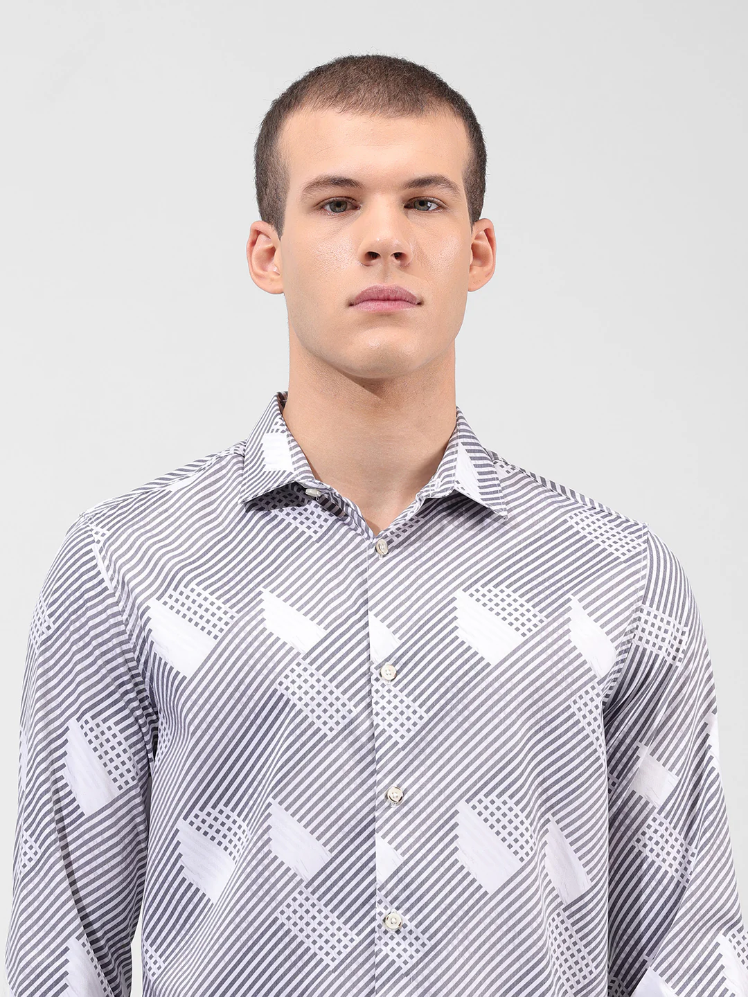 Men's Grey Slim Fit Printed Party Wear Shirt - Image 5