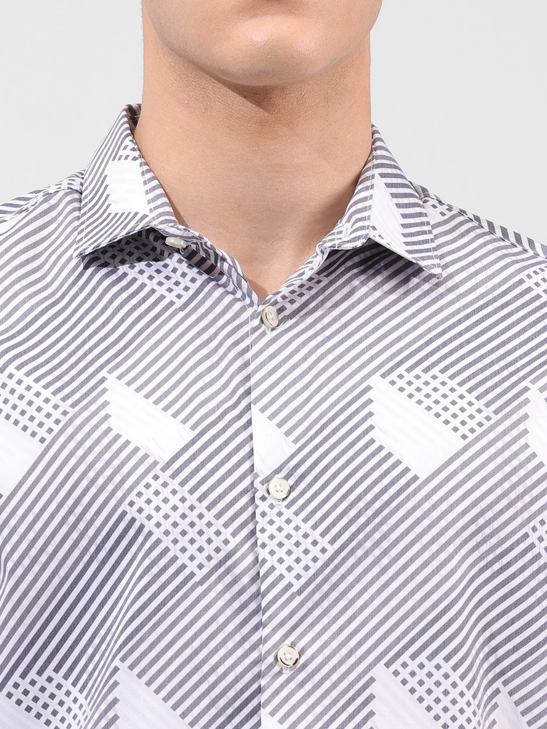 Men's Grey Slim Fit Printed Party Wear Shirt - Image 6