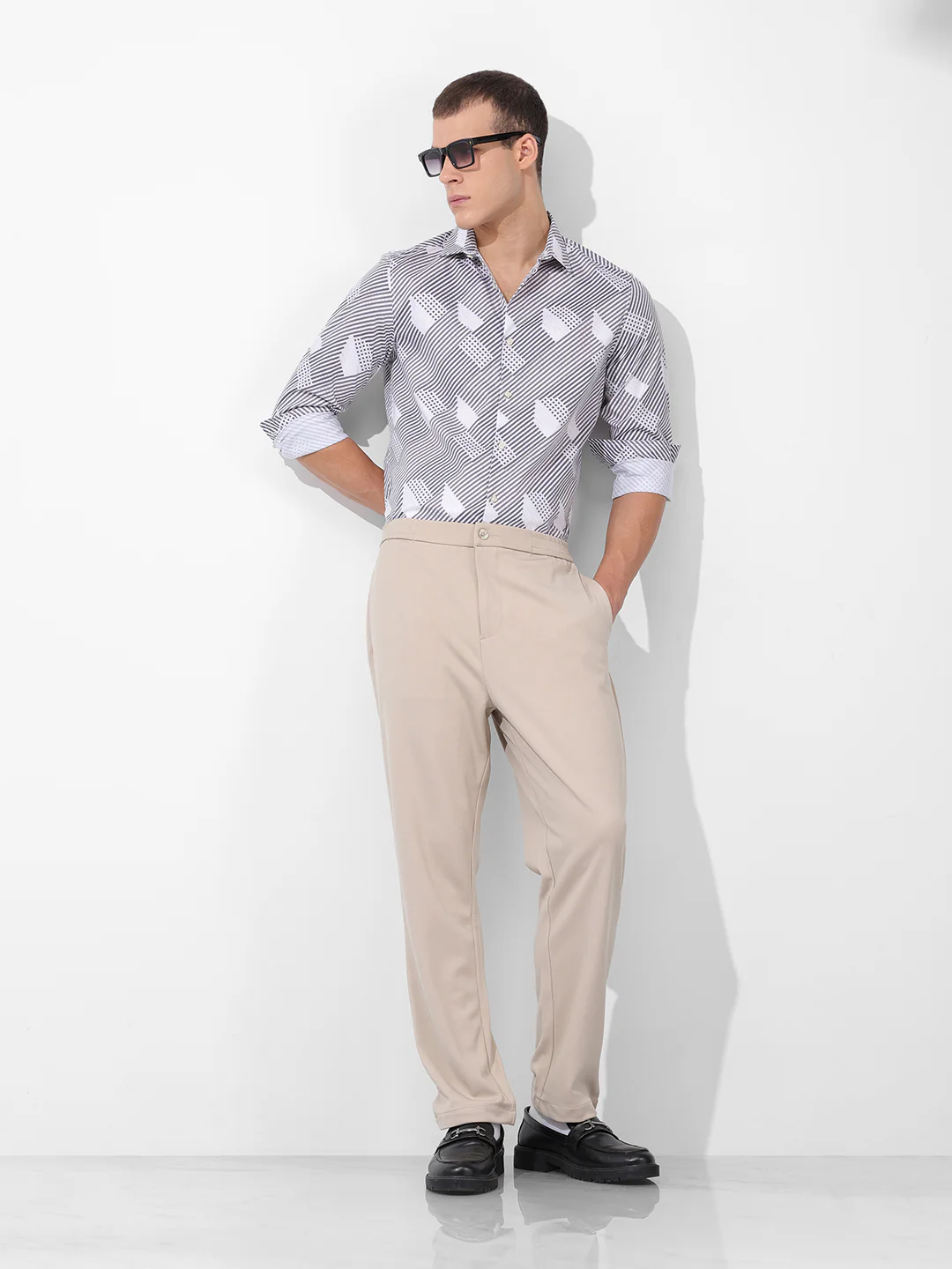 Men's Grey Slim Fit Printed Party Wear Shirt - Image 8