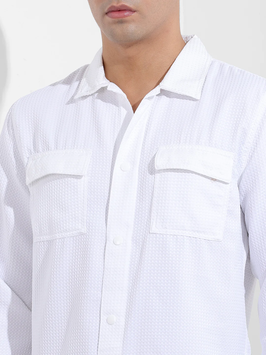 Men's White Regular Fit Casual Shirt - Image 3