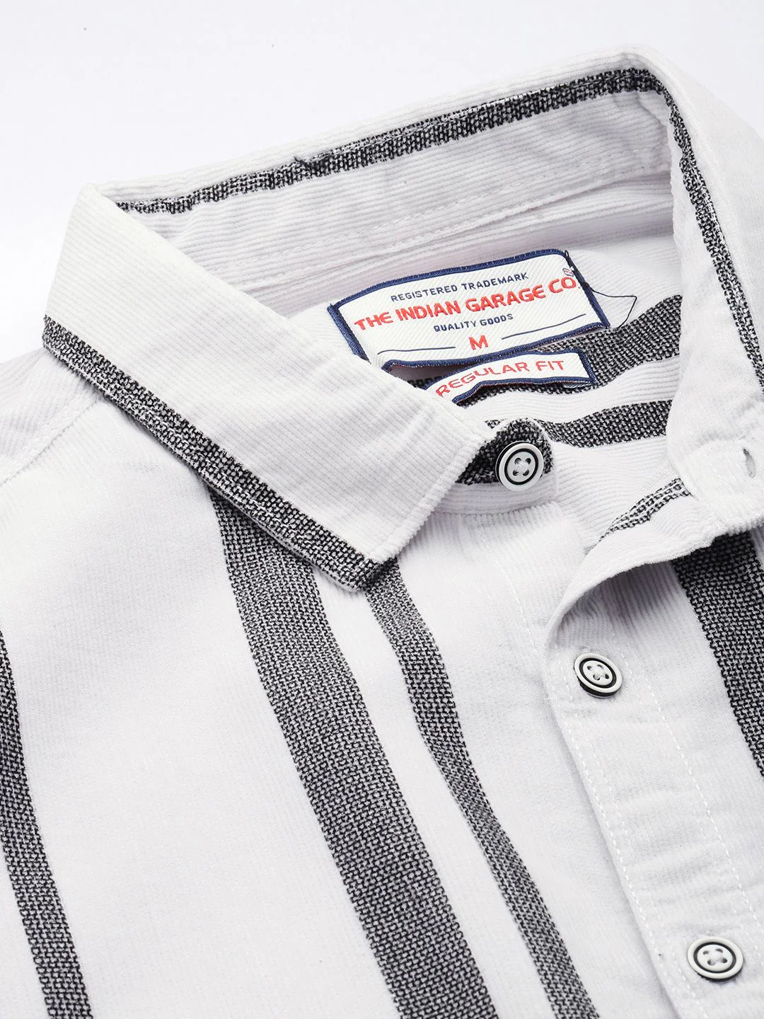 Men's White Regular Fit Striped Casual Shirt - Image 3