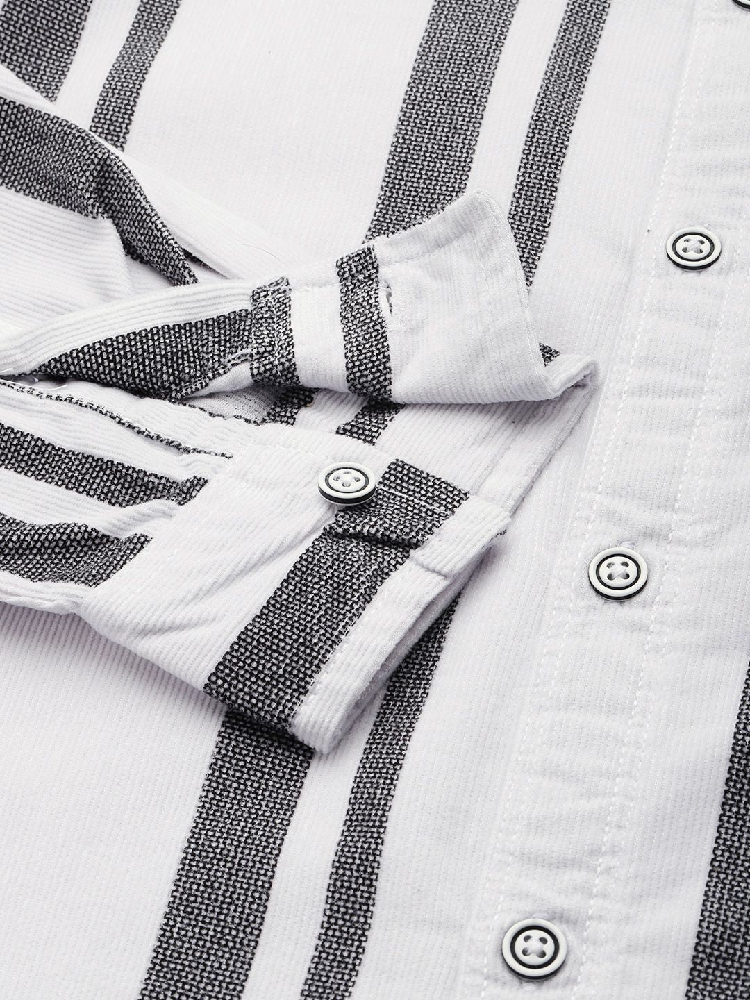 Men's White Regular Fit Striped Casual Shirt - Image 6