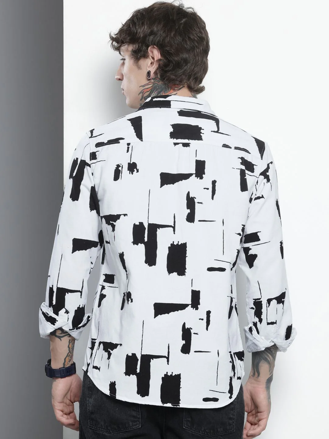 Men's White Regular Fit Printed Casual Shirt - Image 4