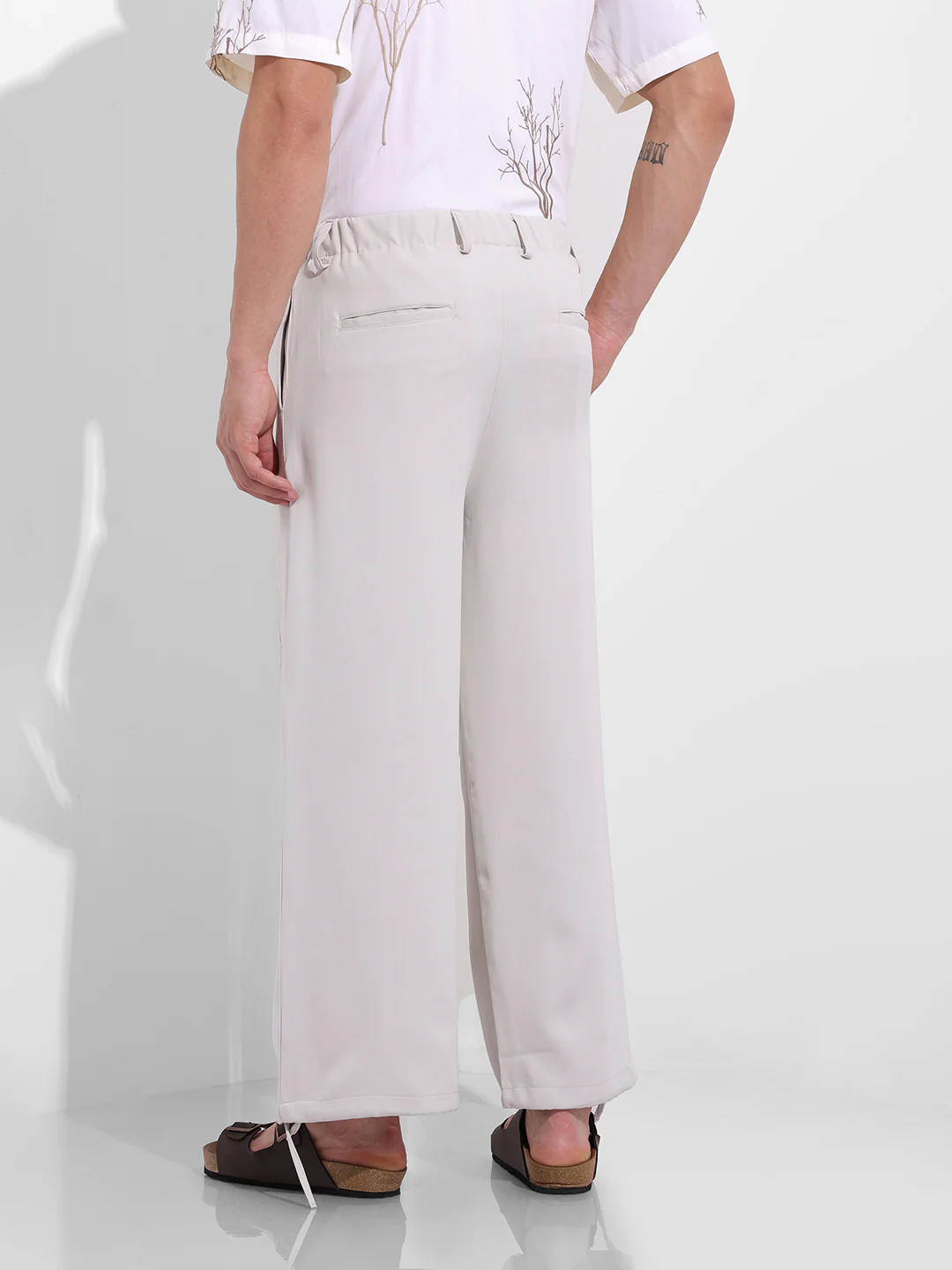 Men's Bone White Wide Leg Fit Embroided Retro Wear Jogger - Image 4