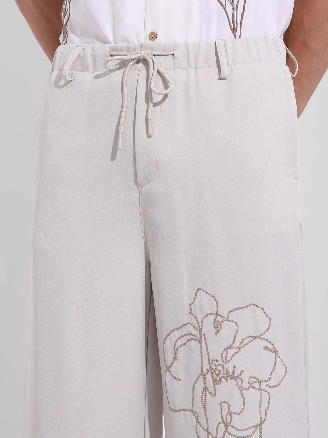 Men's Bone White Wide Leg Fit Embroided Retro Wear Jogger - Image 5