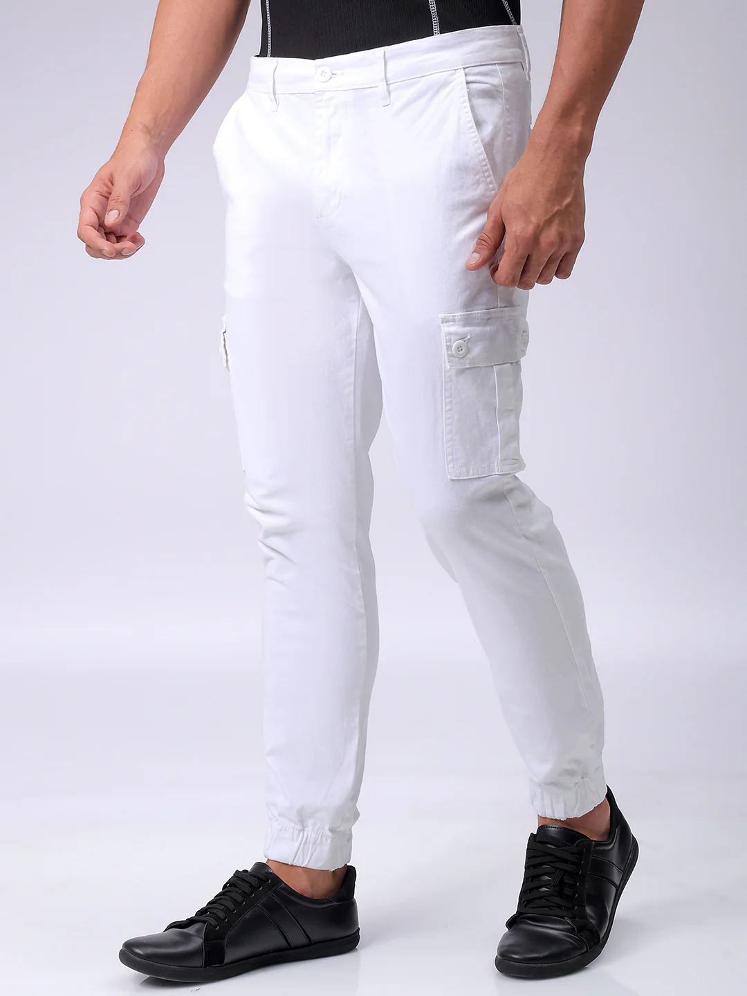Men's White Regular Fit Solid Utility Cargo - Image 3