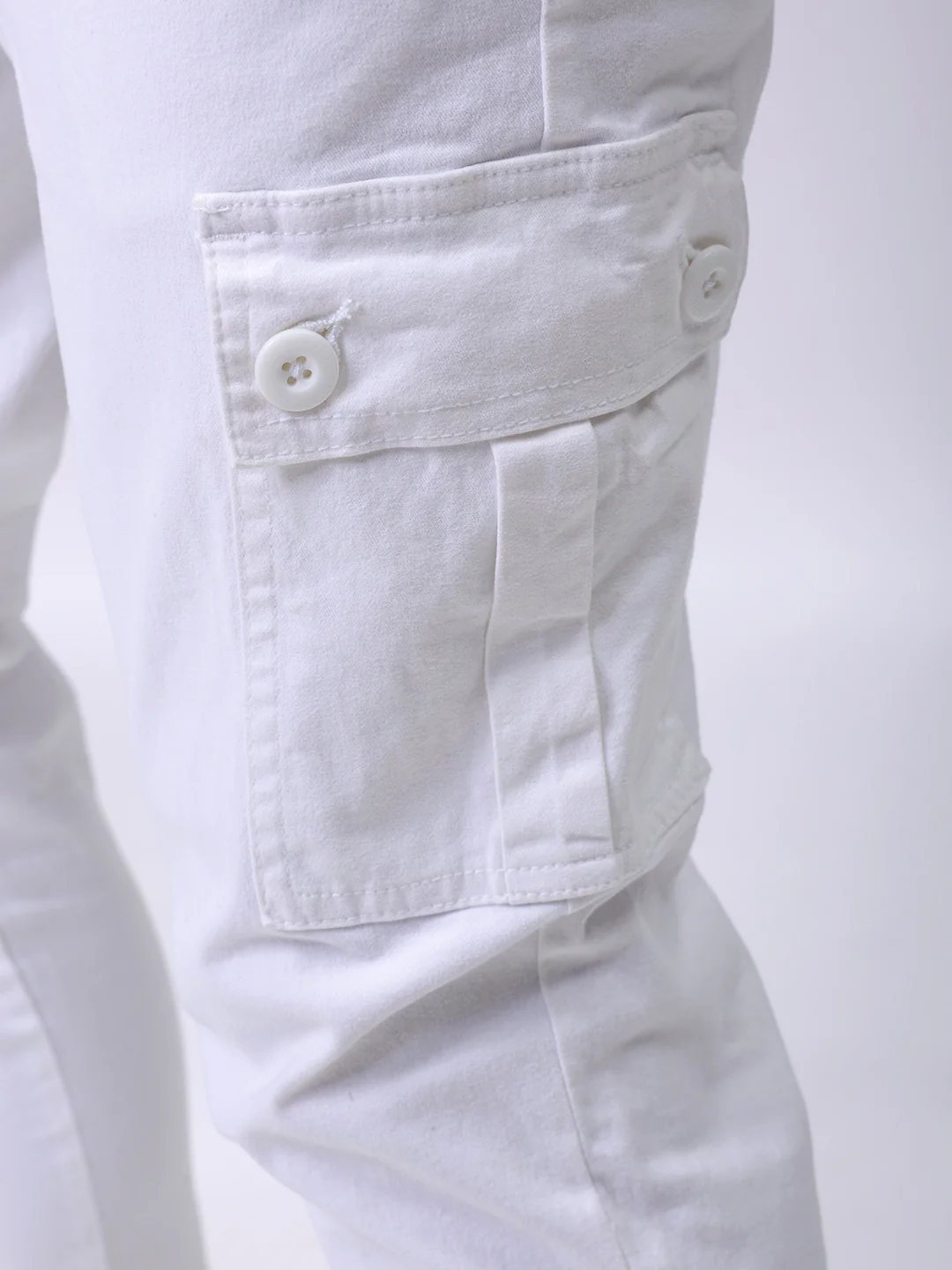 Men's White Regular Fit Solid Utility Cargo - Image 8
