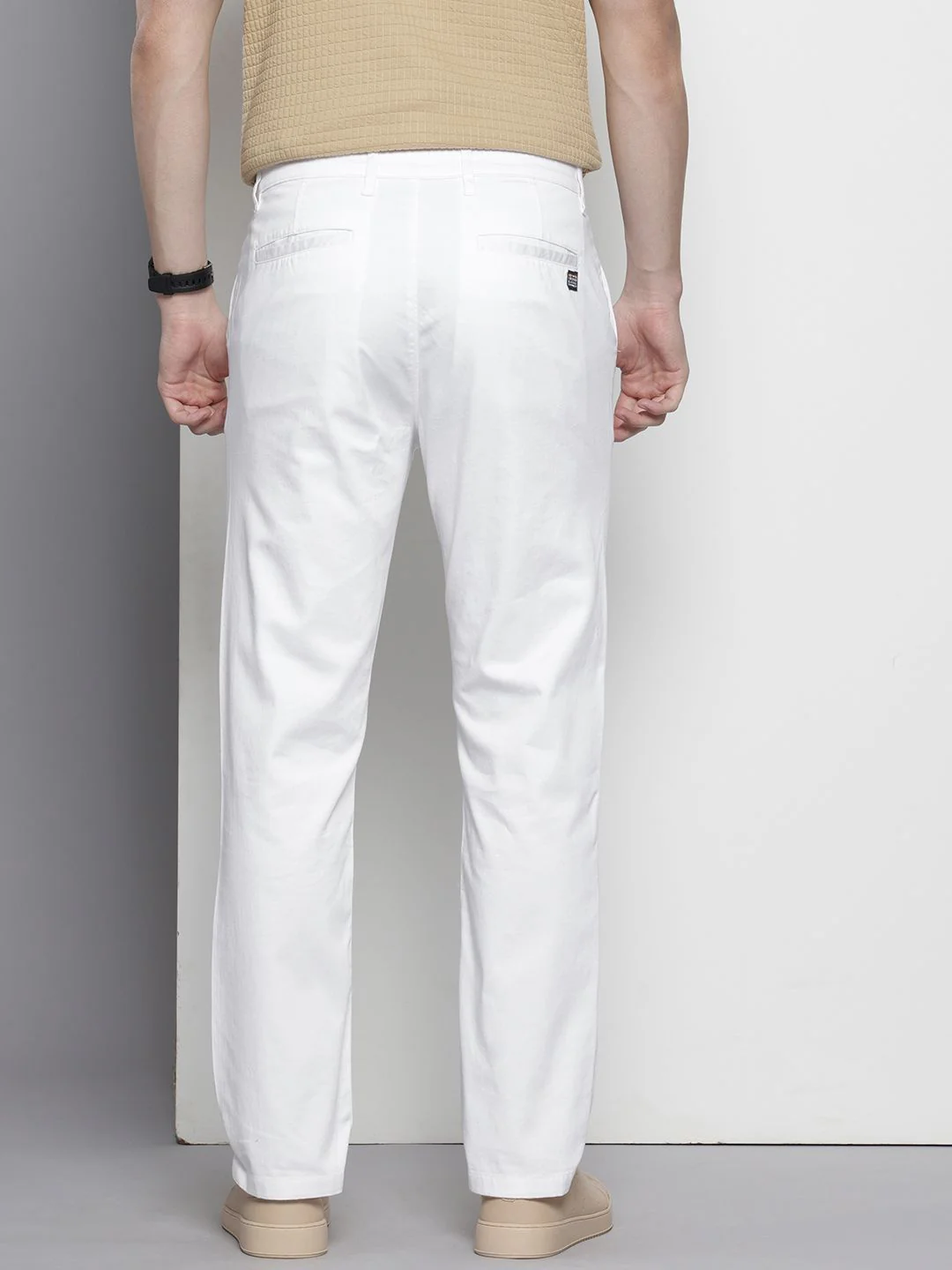 Men's White Regular Fit Solid Casual Chinos - Image 4