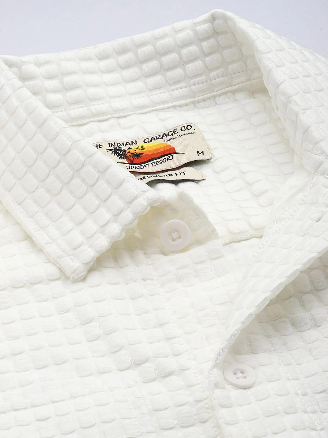 Men's White Regular Fit Solid Textured Shirt - Image 5
