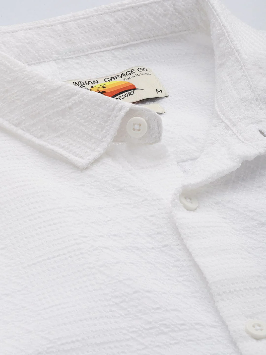 Men's White Regular Fit Solid Textured Shirt - Image 5