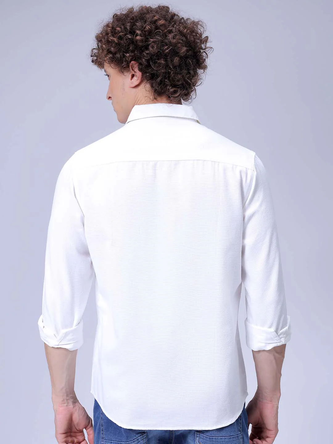 Men's White Regular Fit Solid Textured Shirt - Image 5