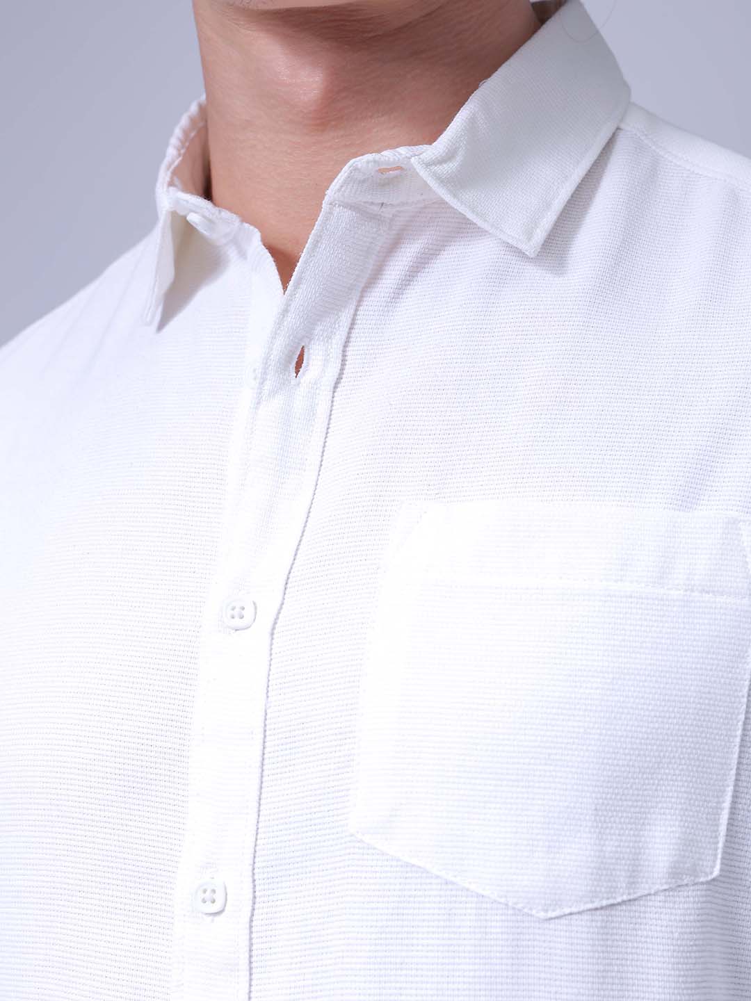 Men's White Regular Fit Solid Textured Shirt - Image 6