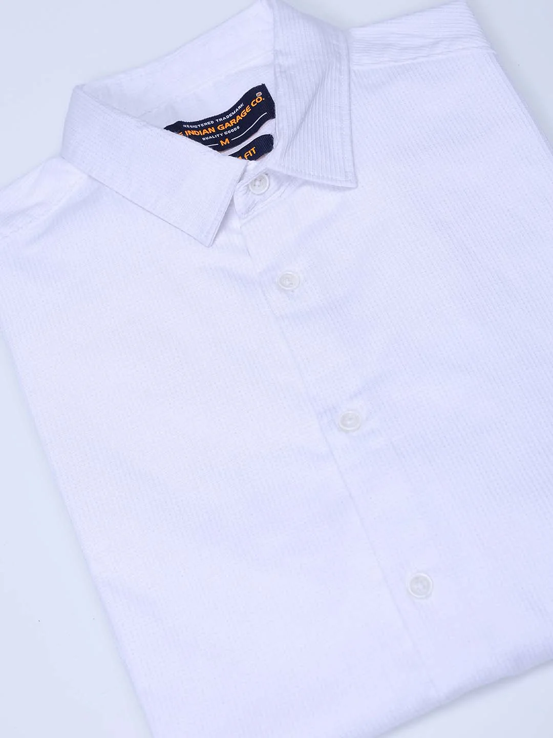 Men's White Regular Fit Solid Textured Shirt - Image 7