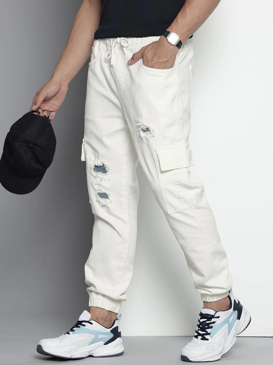 Men's White Regular Fit Solid Street Wear Jeans - Image 2