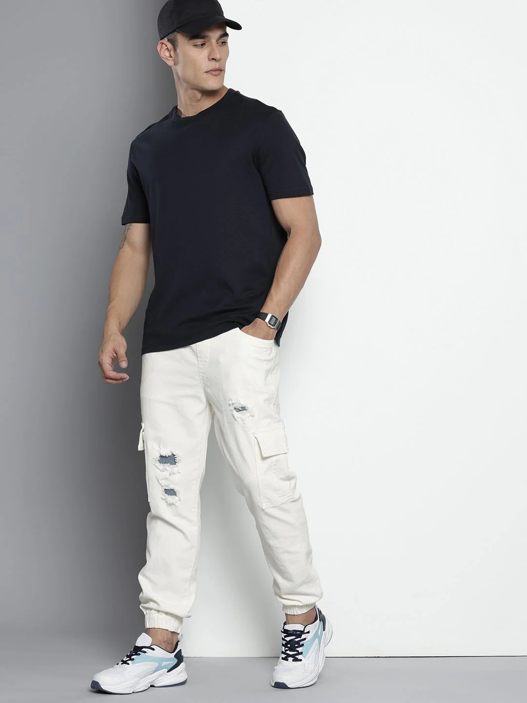 Men's White Regular Fit Solid Street Wear Jeans - Image 3