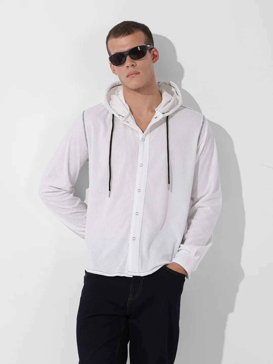 Men's White Regular Fit Solid Street Wear Shirt - Image 8