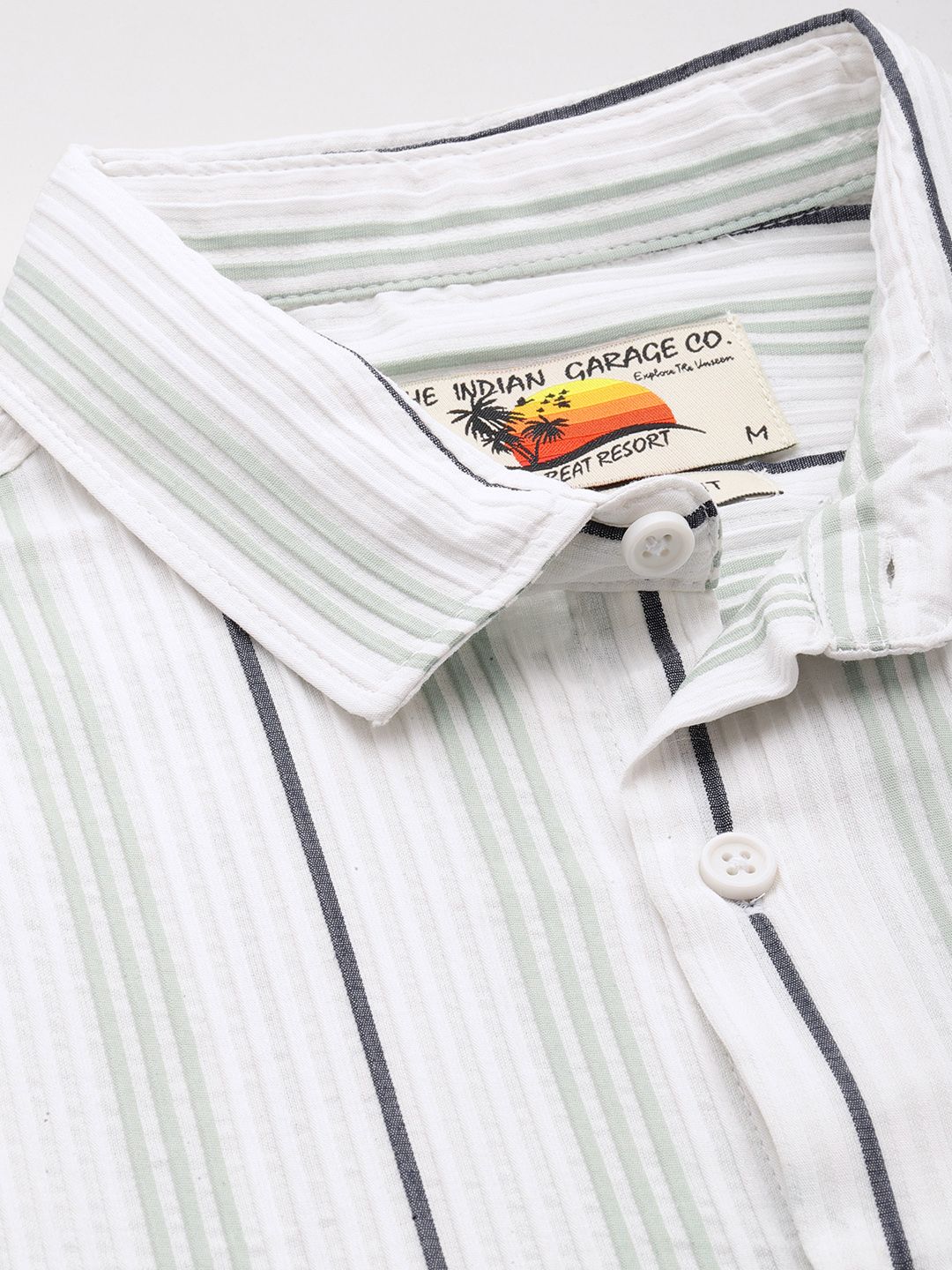 Men's White Regular Fit Striped Textured Shirt - Image 3
