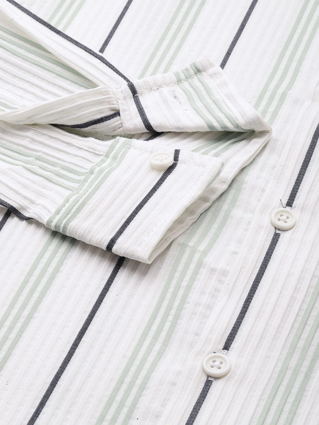 Men's White Regular Fit Striped Textured Shirt - Image 6