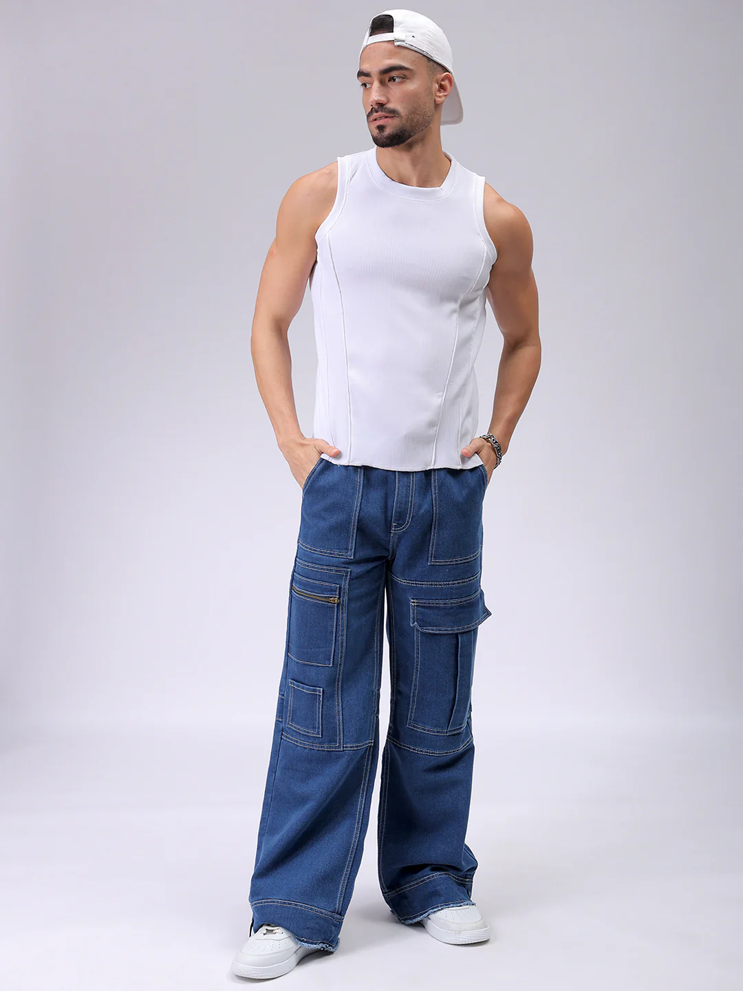Men's White Regular Fit Textured Street Wear T-Shirt - Image 2