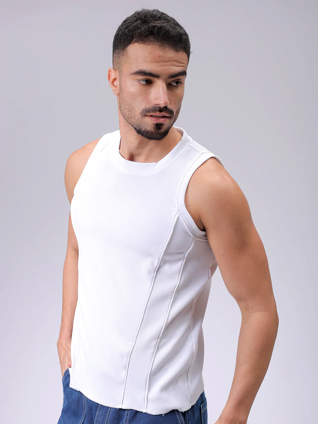 Men's White Regular Fit Textured Street Wear T-Shirt - Image 3