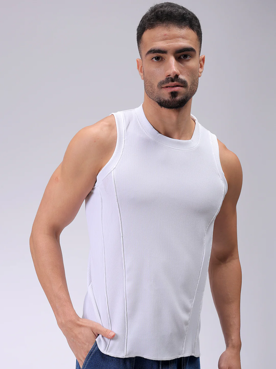 Men's White Regular Fit Textured Street Wear T-Shirt - Image 4