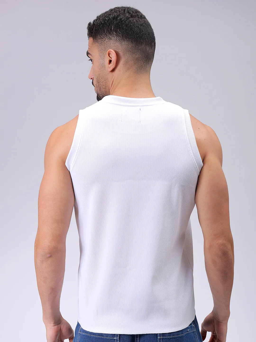 Men's White Regular Fit Textured Street Wear T-Shirt - Image 5