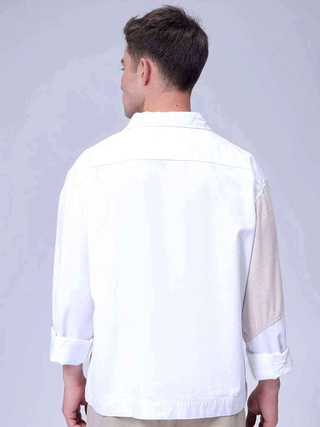 Men's Optic White Relaxed Fit Colourblocked Casual Jacket - Image 7