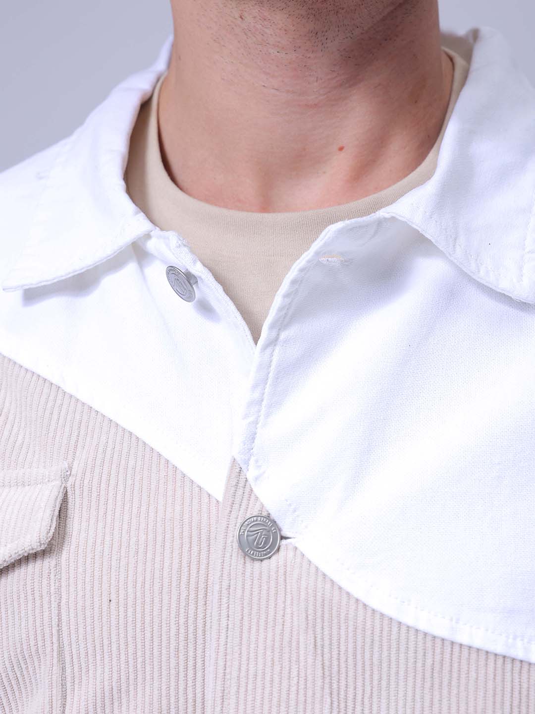 Men's Optic White Relaxed Fit Colourblocked Casual Jacket - Image 8