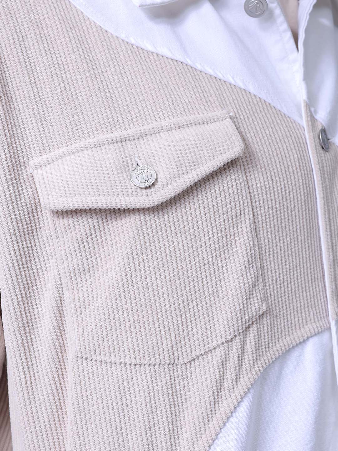 Men's Optic White Relaxed Fit Colourblocked Casual Jacket - Image 9