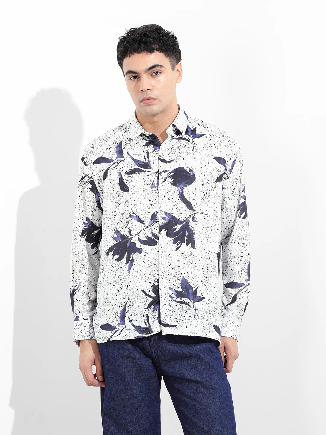 Men's White Relaxed Fit Printed Casual Shirt - Image 8