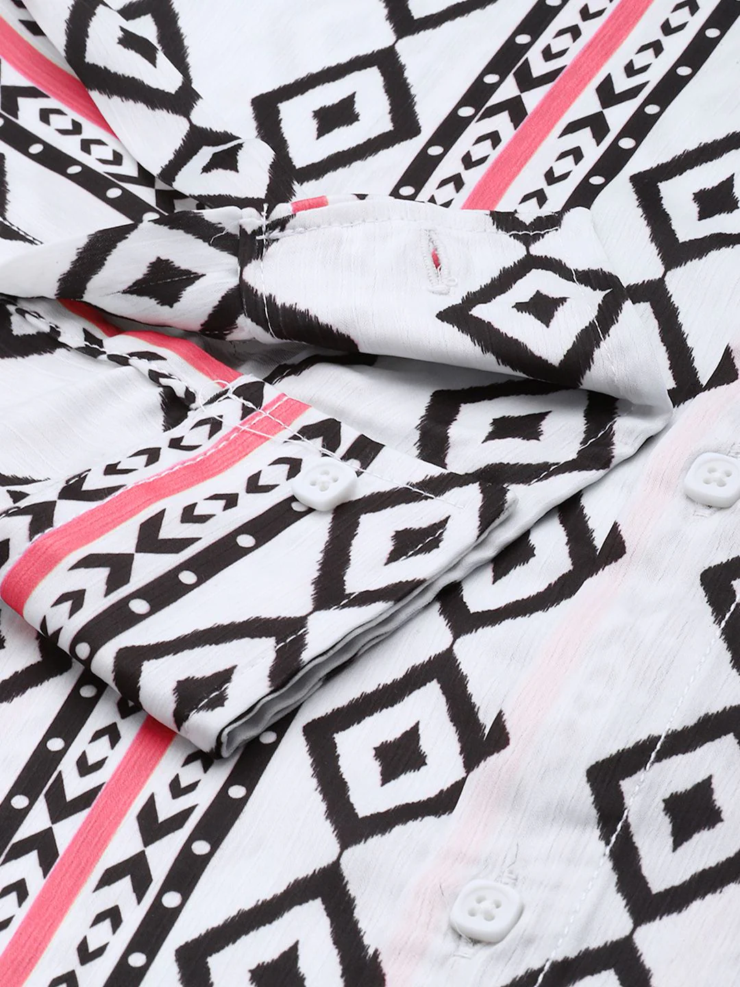 Men's White Relaxed Fit Geometric Print Resort Wear Shirt - Image 6