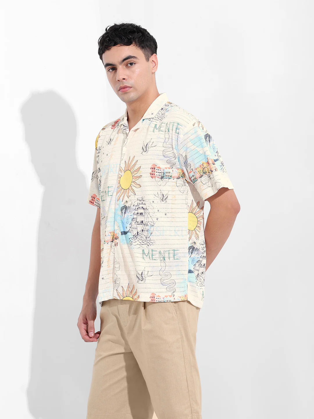 Men's White Relaxed Fit Resort Wear Shirt - Image 2