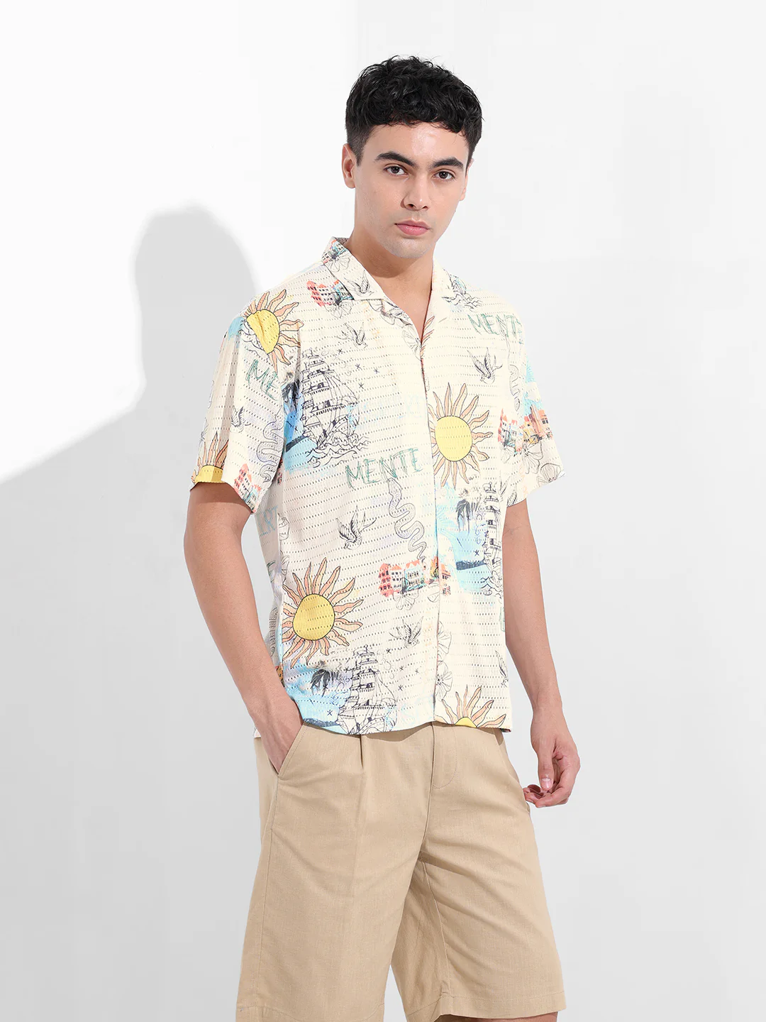 Men's White Relaxed Fit Resort Wear Shirt - Image 3