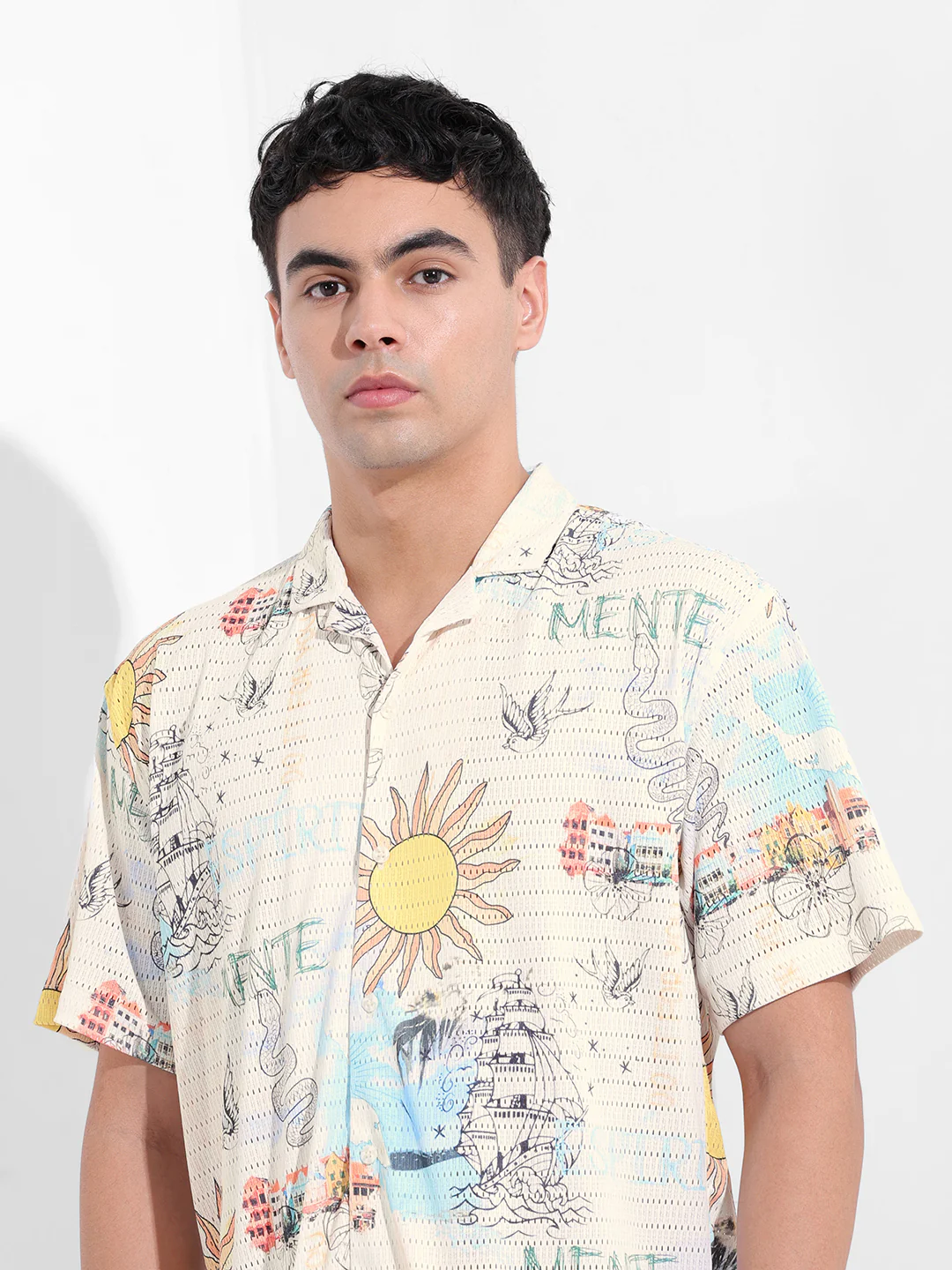 Men's White Relaxed Fit Resort Wear Shirt - Image 5