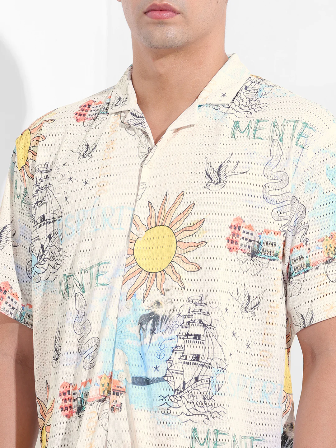 Men's White Relaxed Fit Resort Wear Shirt - Image 6