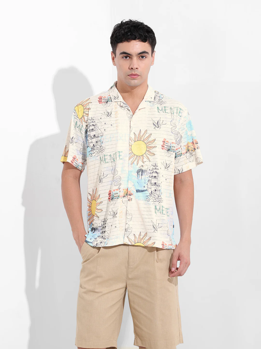 Men's White Relaxed Fit Resort Wear Shirt - Image 7