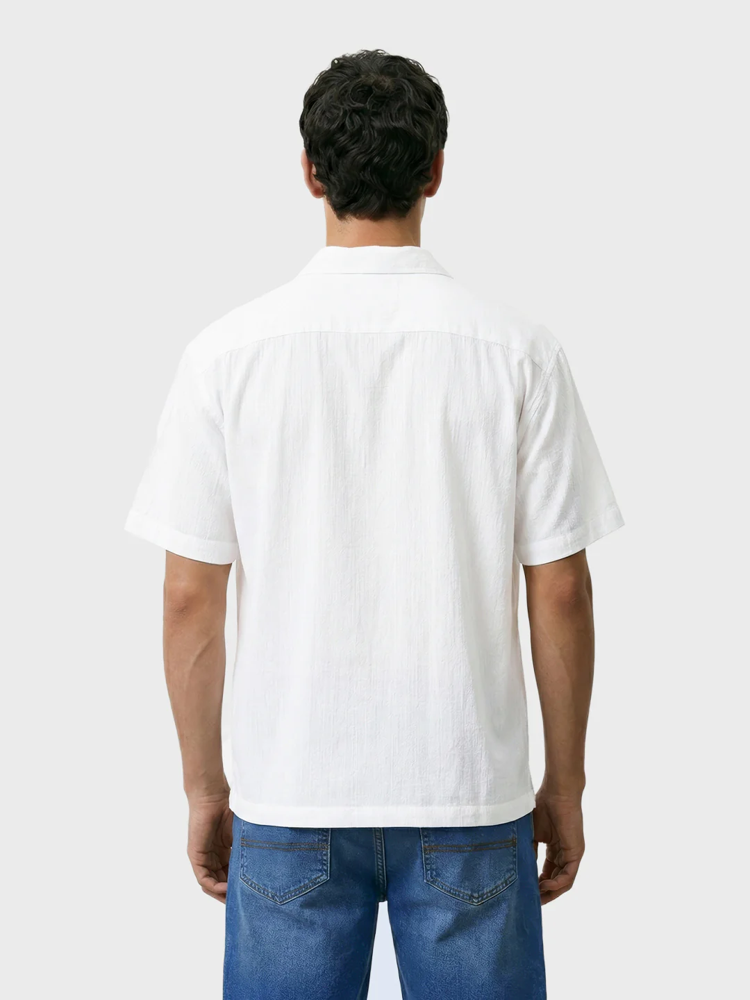 Men's White Relaxed Fit Embroided Resort Wear Shirt - Image 2