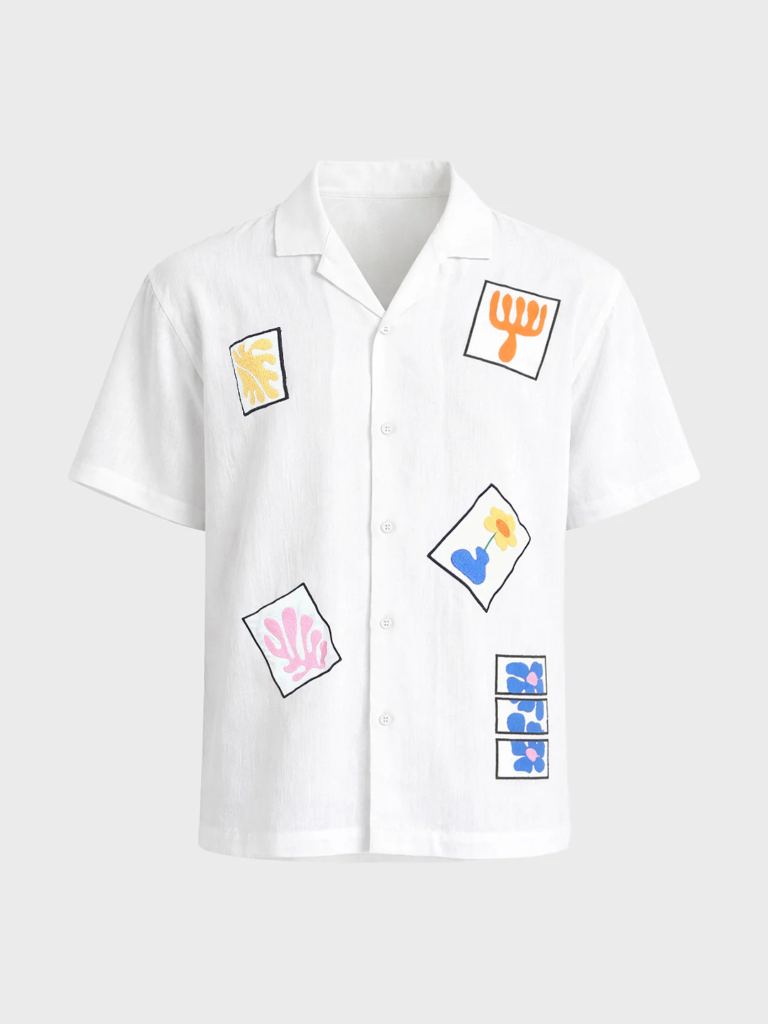 Men's White Relaxed Fit Embroided Resort Wear Shirt - Image 3
