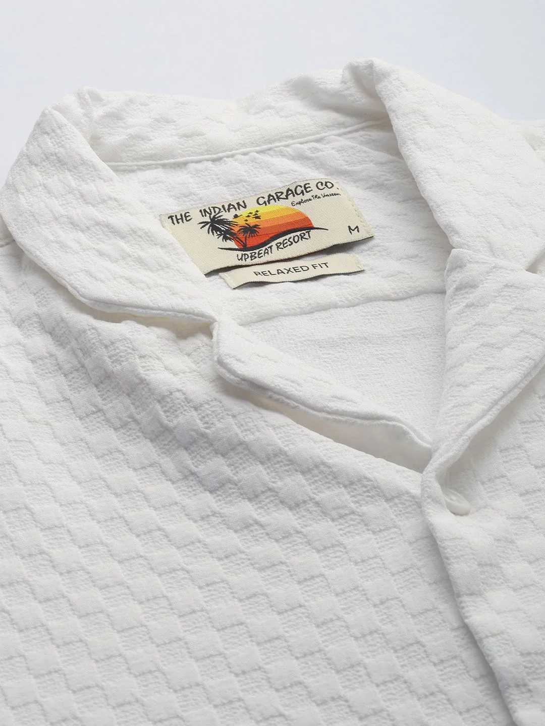 Men's White Relaxed Fit Solid Textured Shirt - Image 5