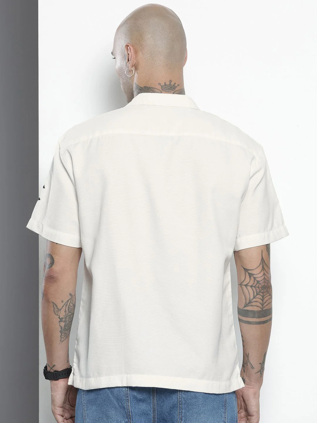 Men's White Relaxed Fit  Embroidered Shirt - Image 4