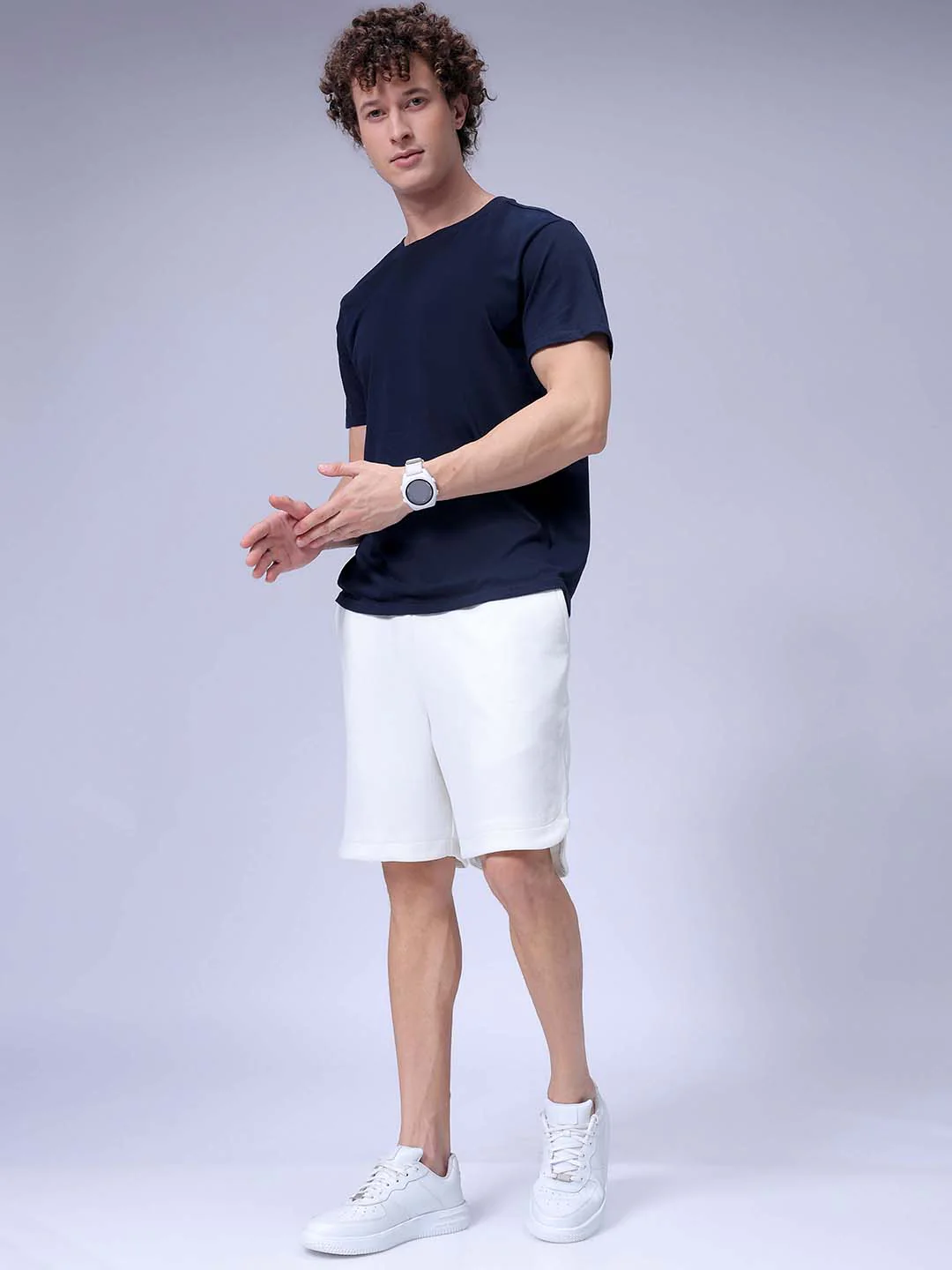 Men's White Relaxed Fit Solid Casual Shorts - Image 4