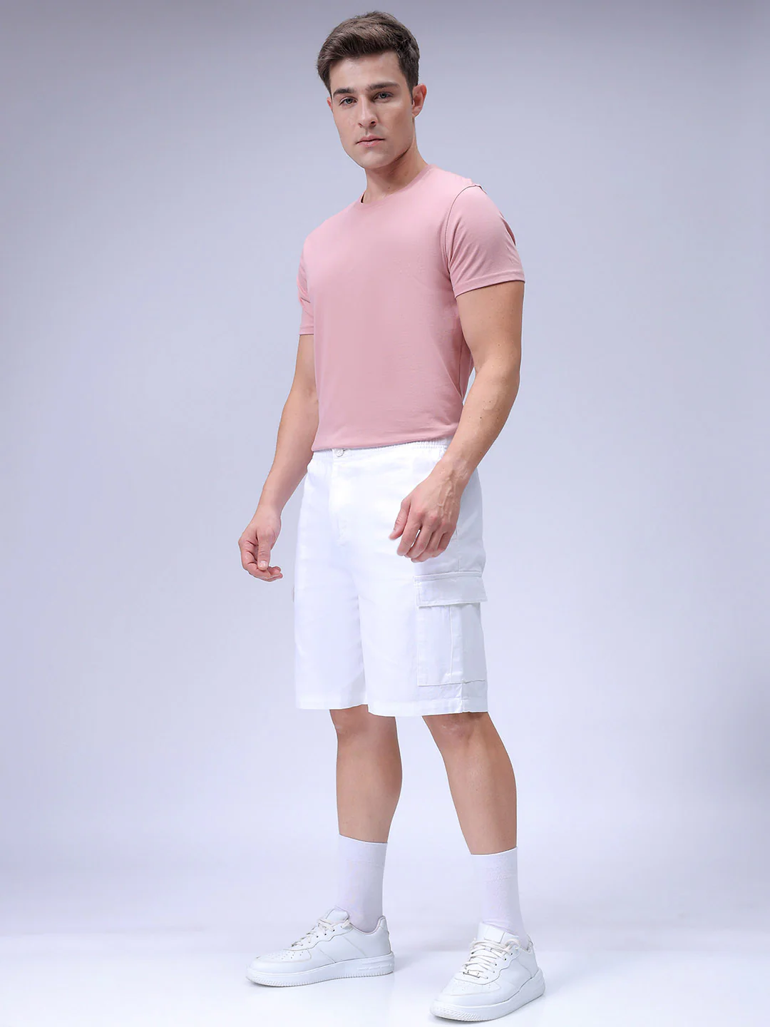 Men's White Relaxed Fit Solid Utility Shorts - Image 2