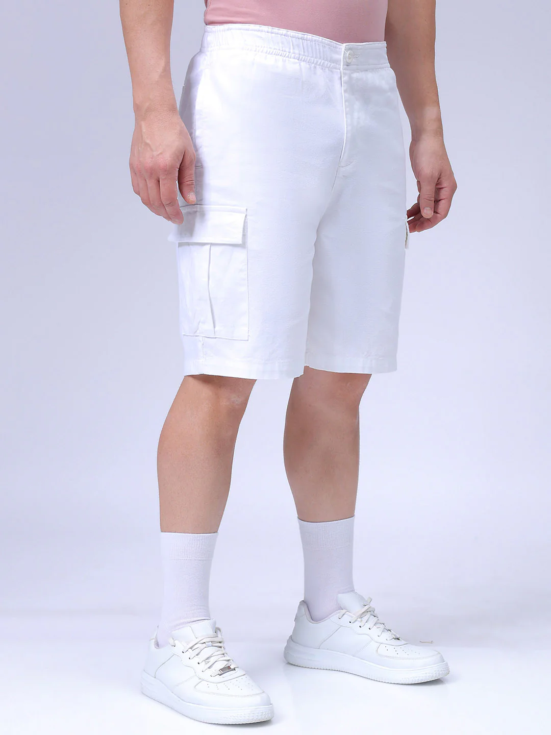 Men's White Relaxed Fit Solid Utility Shorts - Image 4