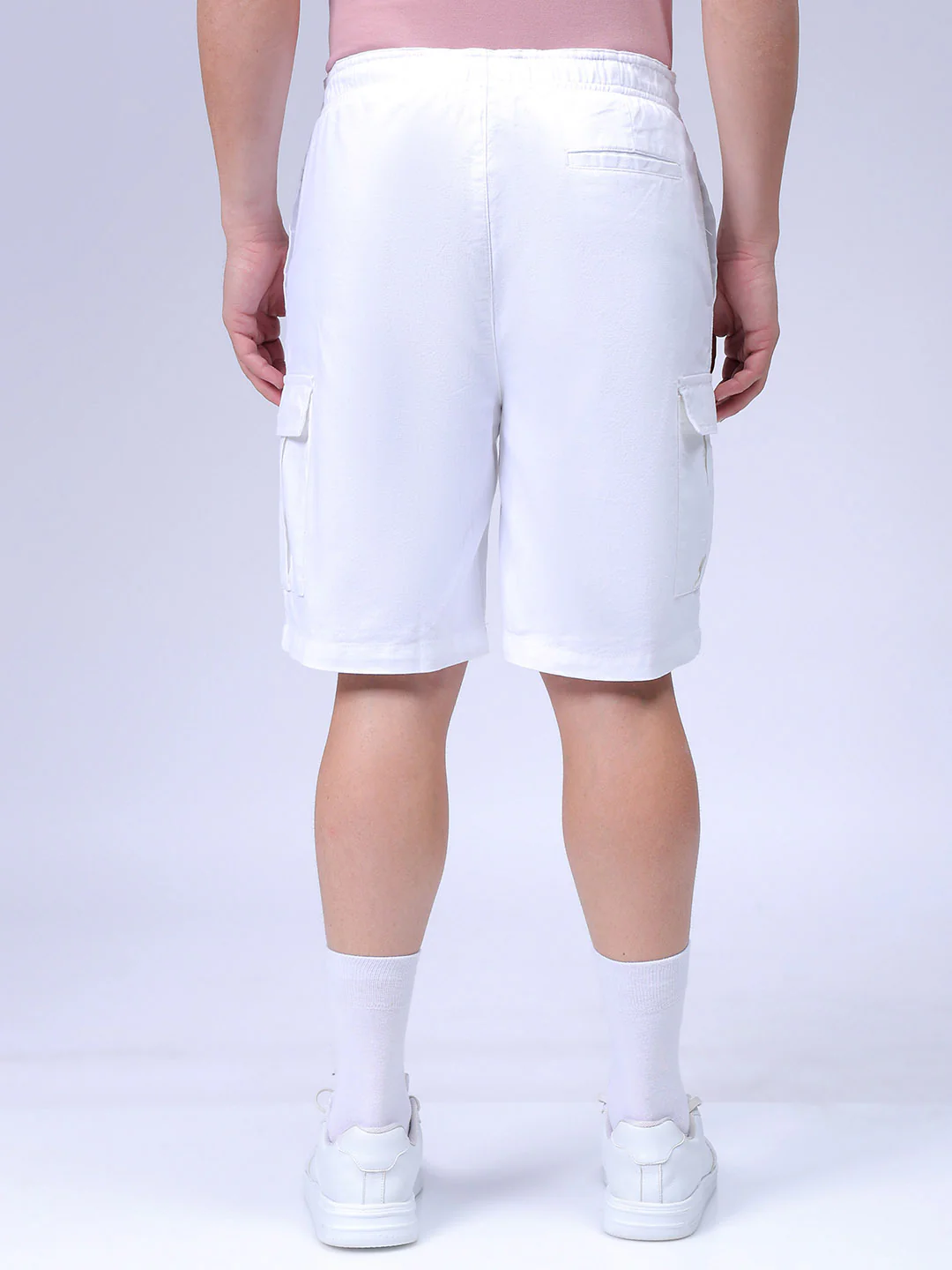 Men's White Relaxed Fit Solid Utility Shorts - Image 5
