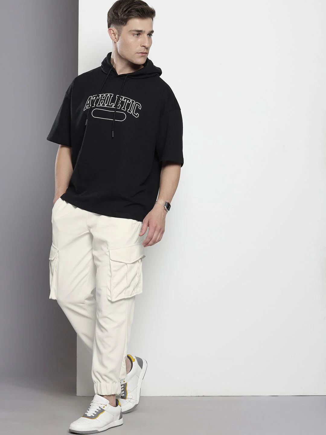 Men's White Relaxed Fit Textured Casual Jogger - Image 4