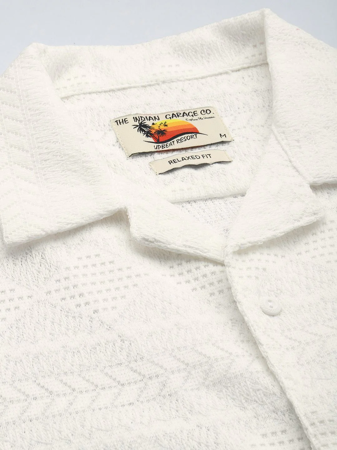 Men's White Relaxed Fit Textured Textured Shirt - Image 5