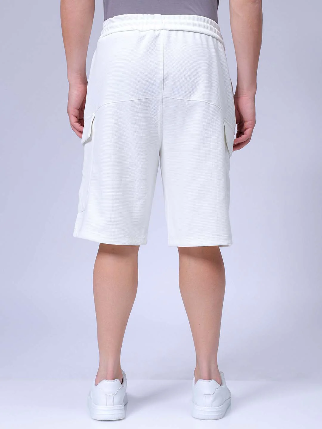 Men's White Relaxed Fit Textured Utility Shorts - Image 5