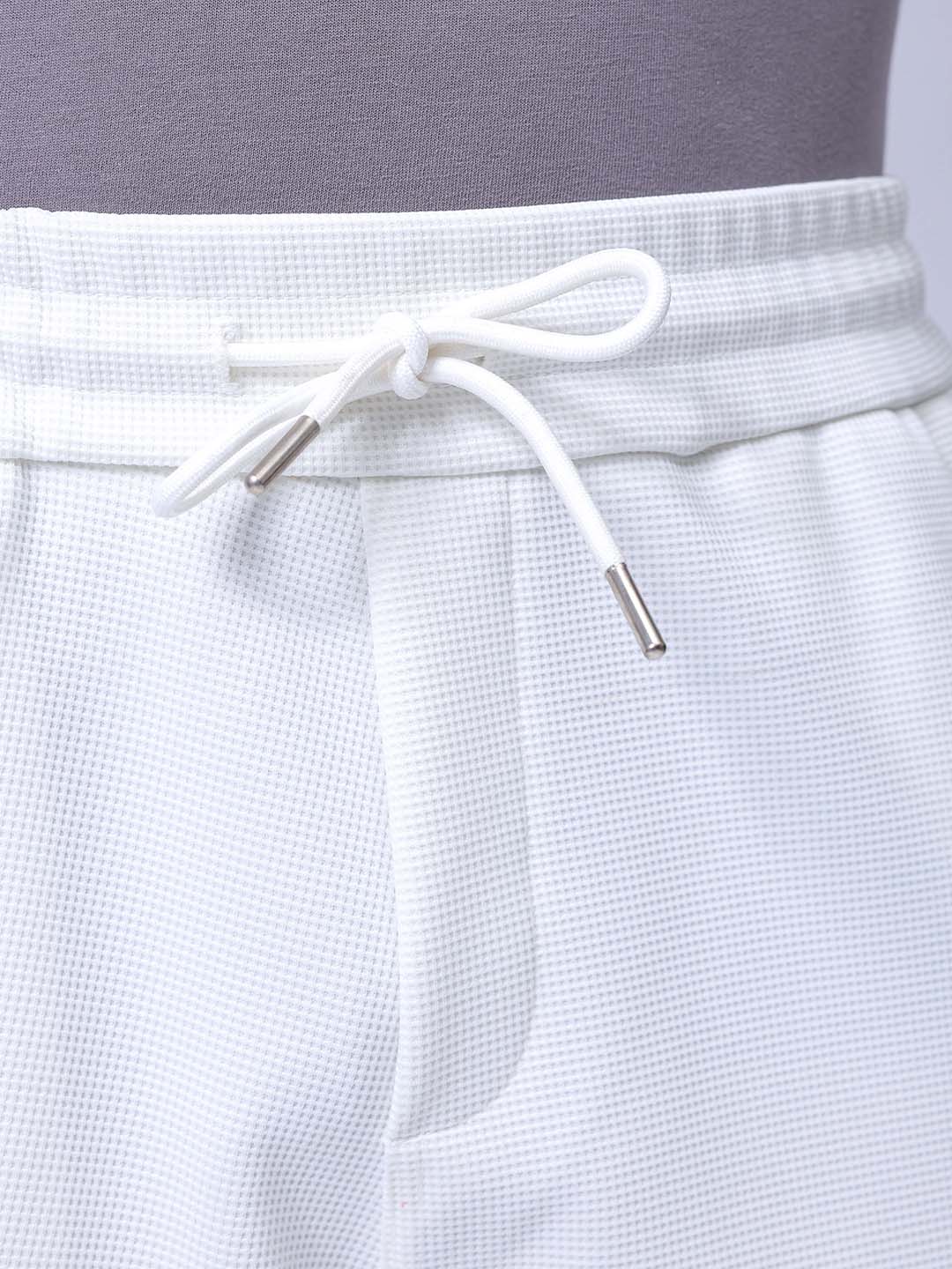 Men's White Relaxed Fit Textured Utility Shorts - Image 6